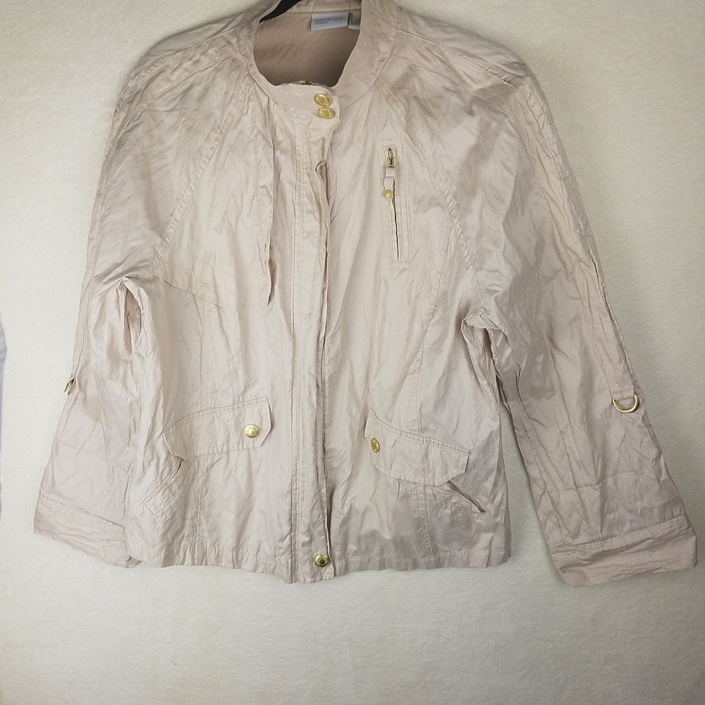 Zenergy by Chico's Utility Jacket Womens 2 Beige Excellent Metallic Windbreaker